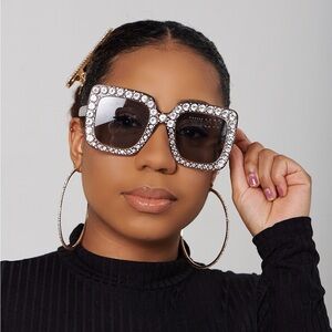 Bling Square Sunglasses | Rhinestone Statement Fashion Shades